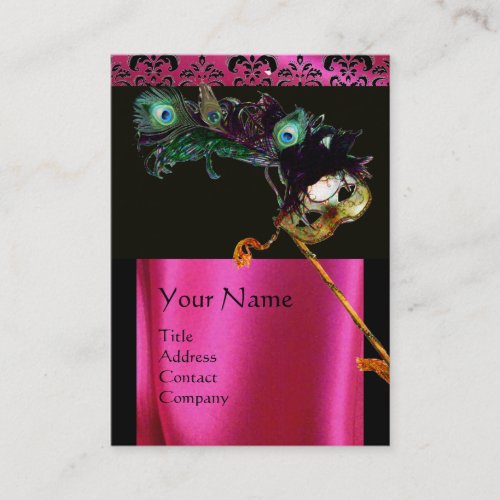 MASQUERADE BLACK PINK FUCHSIA SILK DAMASK CLOTH BUSINESS CARD