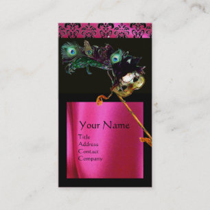 MASQUERADE BLACK PINK FUCHSIA SILK DAMASK CLOTH BUSINESS CARD