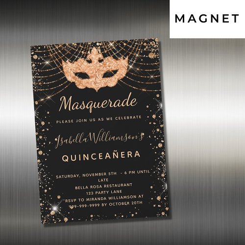 Masquerade black Quinceanera invitation magnet