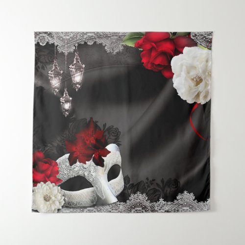 Masquerade Black Red Elegant Floral Party Backdrop