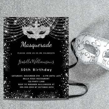 Masquerade Black Silver Budget Birthday Invitation Flyer by Thunes at Zazzle