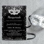 Masquerade black silver glitter birthday party invitation<br><div class="desc">For an elegant Masquerade,  50th (or any age) birthday.  A black background. Decorated with faux silver glitter and a masquerade mask.  Personalize and add a name,  age and party details. The name is written with a hand lettered style script</div>
