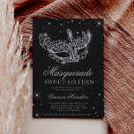 Masquerade black silver glitter mask Sweet 16 Invitation<br><div class="desc">A modern,  chic and glamorous sweet sixteen with a hand drawn silver glitter masquerade mask with silver glitter diamond sparkles on an editable black background with silver glitter at the back.</div>