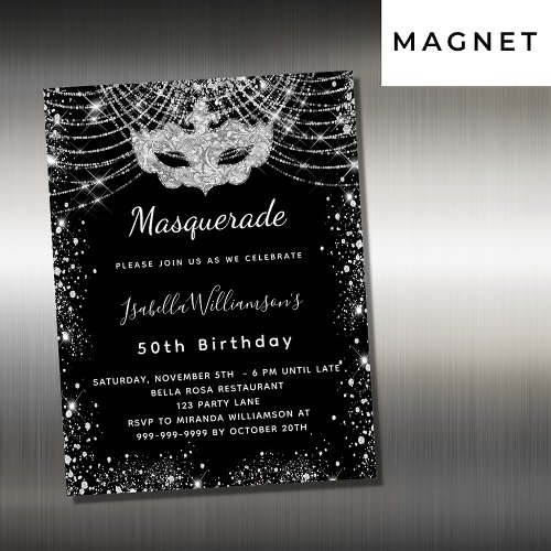 Masquerade black silver luxury birthday party magnetic invitation