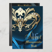 Masquerade Blue Jeweled Sweet 16 Invitation (Front/Back)
