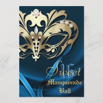 Masquerade Blue Jeweled Sweet 16 Invitation by TheInspiredEdge at Zazzle