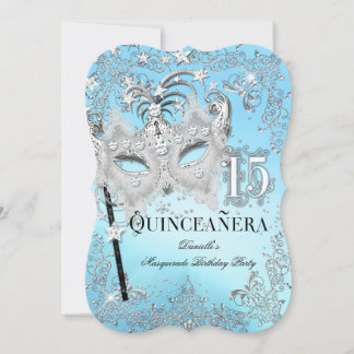Masquerade Blue Silver Quinceanera Birthday Invitation