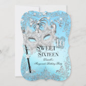 Masquerade Blue Silver Sweet 16 Birthday Invitation (Front)