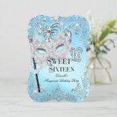 Masquerade Blue Silver Sweet 16 Birthday Invitation (Standing Front)