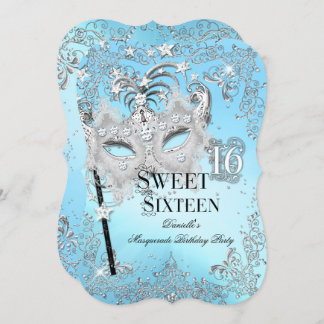 Masquerade Blue Silver Sweet 16 Birthday Invitation