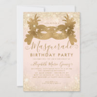 Masquerade Blush Pink Gold Glitter Birthday Party
