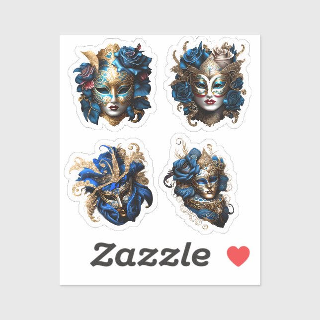 Masquerade carnival face masks blue gold Venetian  Sticker (Sheet)