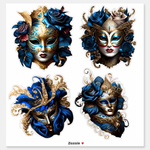 Masquerade carnival face masks blue gold Venetian  Sticker
