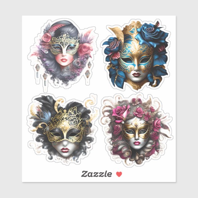 Masquerade carnival face masks ladies woman masked sticker (Sheet)