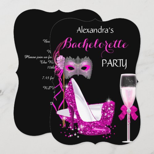Masquerade Champagne Bachelorette Hot Pink l2 Invites