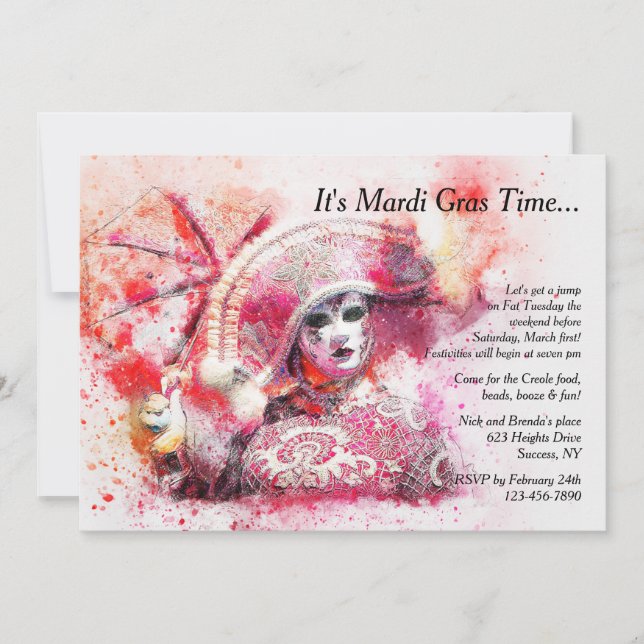 Masquerade Character in Red Invitation (Front)