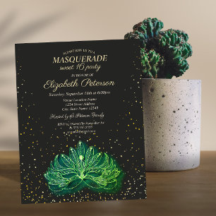 Masquerade,Confetti Green Masque Sweet 16 Invitation Postcard