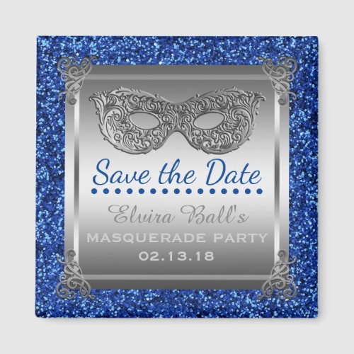 Masquerade Costume Party Blue Silver Save the Date Magnet