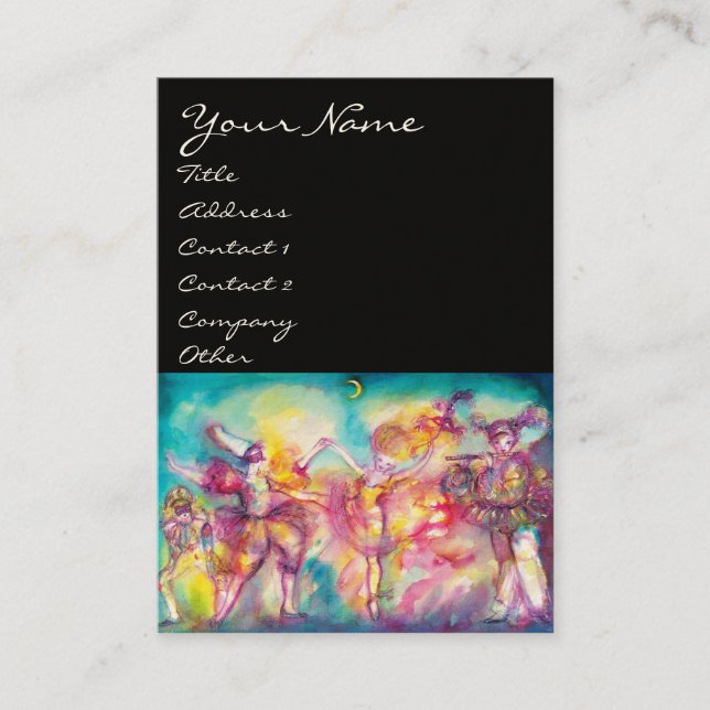 MASQUERADE ,DANCE ,MUSIC black,yellow blue pink Business Card (Front)