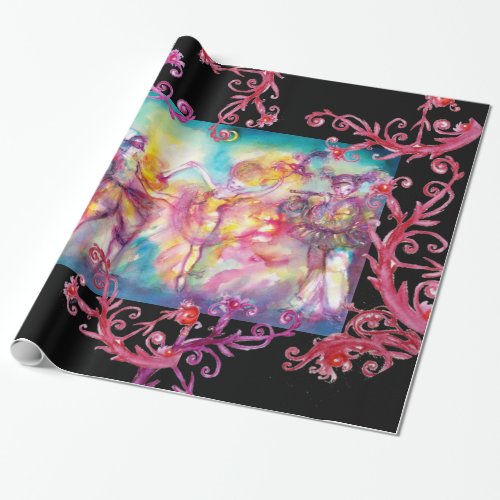 MASQUERADE DANCERS RED PURPLE  FLORAL SWIRLS WRAPPING PAPER