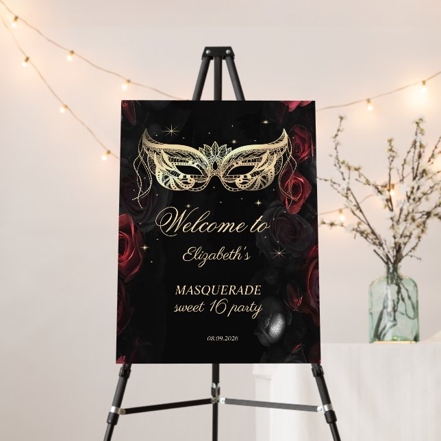Masquerade Dark Red Roses Gothic Sweet 16 Foam Board (In Situ (Stand))