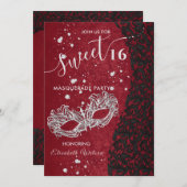 Masquerade diamond damask red sweet 16  invitation (Front/Back)