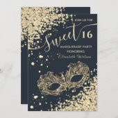  Masquerade diamond luxury  gold sweet 16  Invitation (Front/Back)