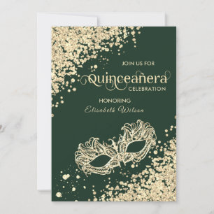  Masquerade diamond luxury Quinceañera green Invitation