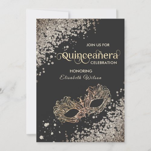  Masquerade diamond luxury Quinceaera grey Invita Invitation