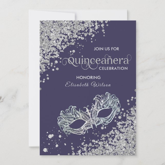  Masquerade diamond luxury Quinceañera violet Invitation (Front)