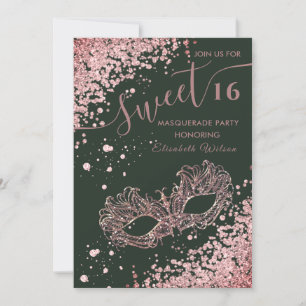  Masquerade diamond luxury rose gold sweet 16  Inv Invitation