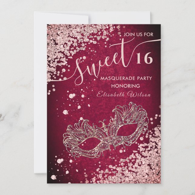  Masquerade diamond luxury rose gold sweet 16  Inv Invitation (Front)