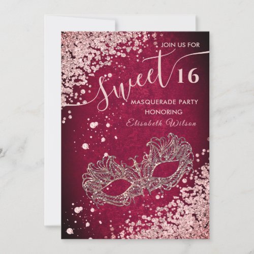  Masquerade diamond luxury rose gold sweet 16  Inv Invitation