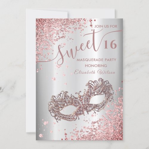  Masquerade diamond luxury rose gold sweet 16 Invi Invitation