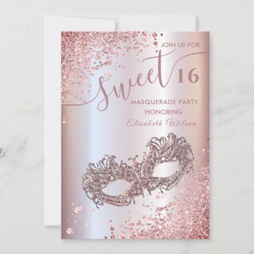  Masquerade diamond luxury rose gold sweet 16 Invitation