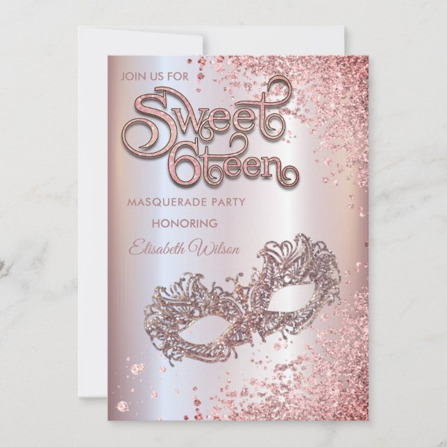  Masquerade diamond luxury rose gold sweet 16 Invitation (Front)