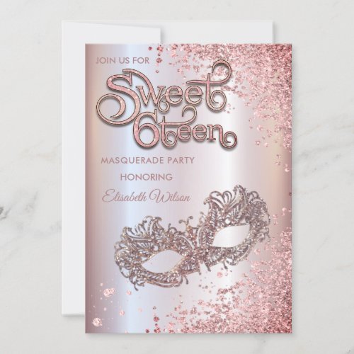  Masquerade diamond luxury rose gold sweet 16 Invitation