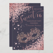  Masquerade diamond luxury rose gold sweet 16  Invitation (Front/Back)