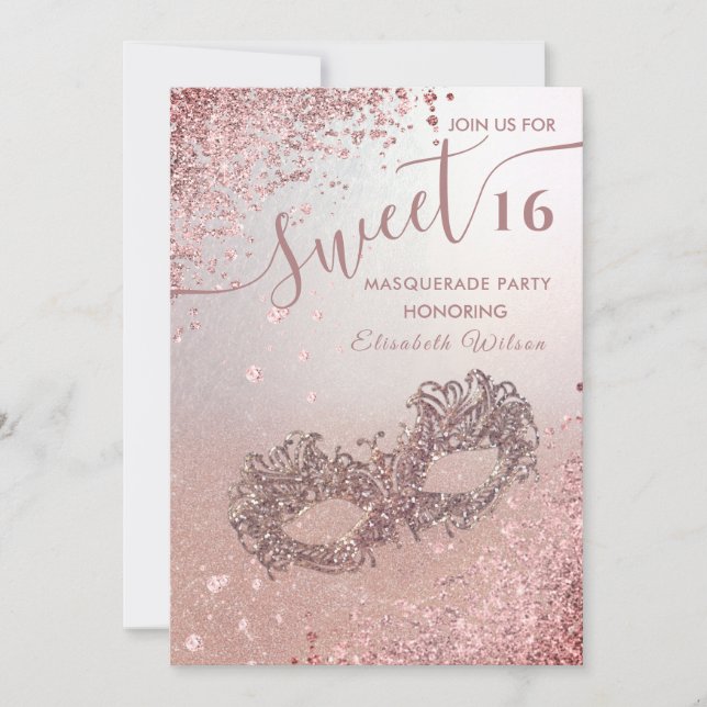  Masquerade diamond luxury rose gold sweet 16  Invitation (Front)