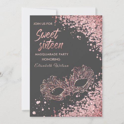  Masquerade diamond luxury rose gold sweet 16 Invitation