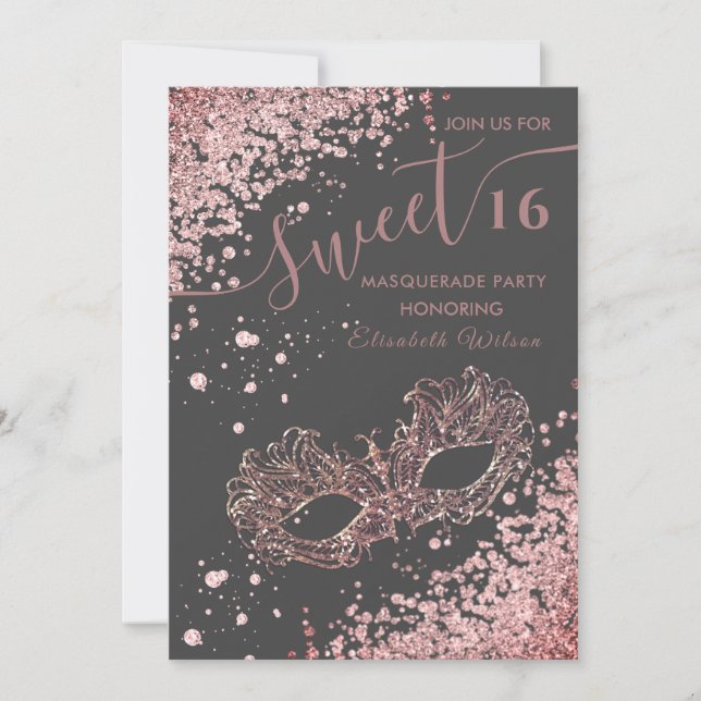 Masquerade diamond luxury rose gold sweet 16  Invitation (Front)