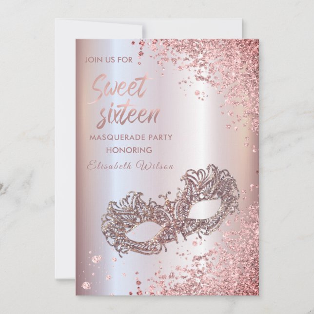  Masquerade diamond luxury rose gold sweet 16 Invitation (Front)