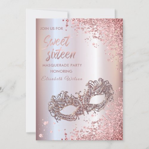  Masquerade diamond luxury rose gold sweet 16 Invitation