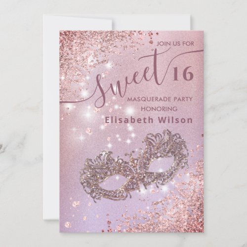  Masquerade diamond luxury rose gold sweet 16  Invitation