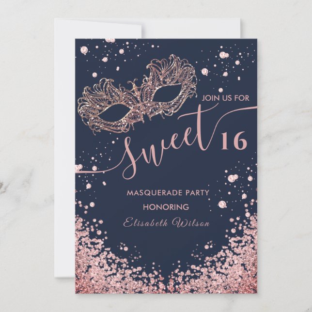  Masquerade diamond luxury rose gold sweet 16  Invitation (Front)