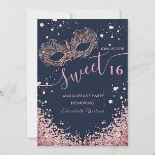  Masquerade diamond luxury rose gold sweet 16  Invitation