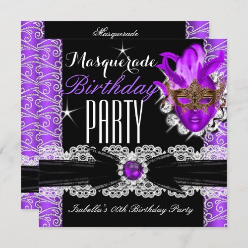 Masquerade Diamond Purple Birthday Party Invitation