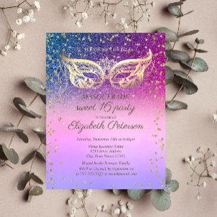 Masquerade Diamonds Cool Glitter Sweet 16 Invitation Postcard