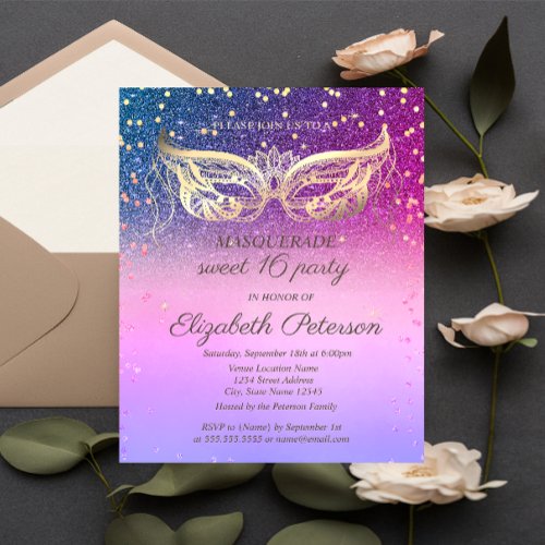 Masquerade  Diamonds Glitter Colorful Sweet 16  Invitation Postcard