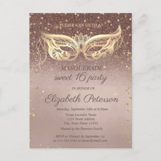 Masquerade  Diamonds Glitter Sweet 16 Invitation 